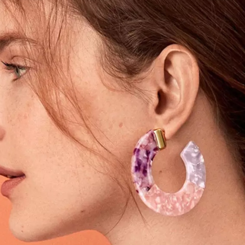 Anthropologie Pink Tara Resin Hoop Earrings - Picture 6 of 6